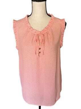 Liz Claiborne Coral Pink Ruffle Tie-Neck Sleeveless Top Size Medium